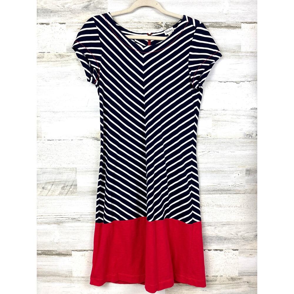 Hatley Womens S Petite Blue White Chevron Stripe Cotton Shirt Dress Casual